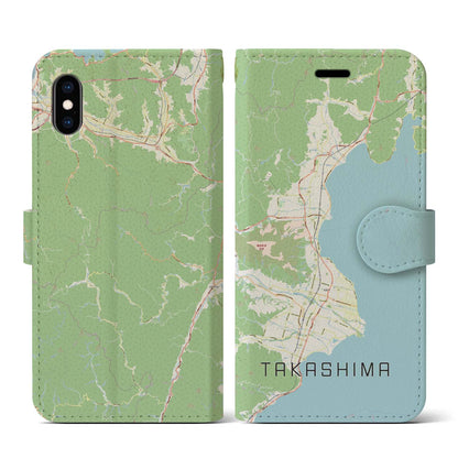 【高島（滋賀県）】地図柄iPhoneケース（手帳タイプ）ナチュラル・iPhone XS / X 用