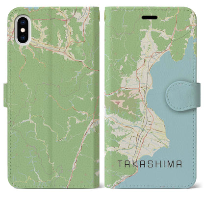 【高島（滋賀県）】地図柄iPhoneケース（手帳タイプ）ナチュラル・iPhone XS Max 用