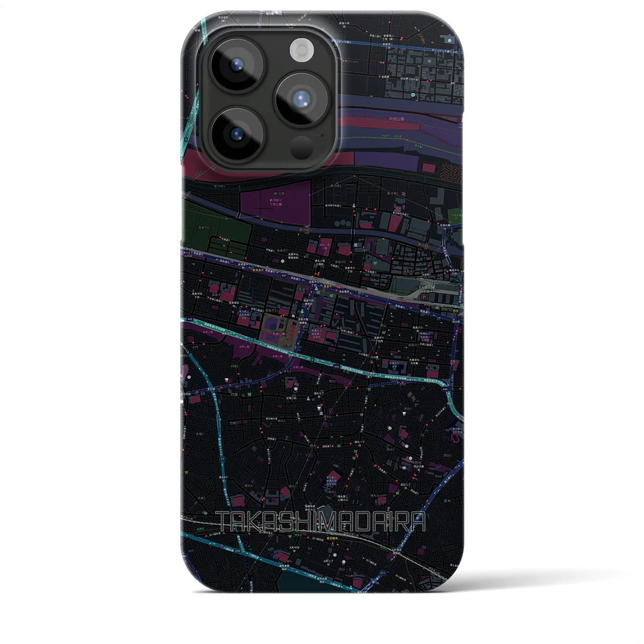 【高島平】地図柄iPhoneケース（バックカバータイプ・ブラック）iPhone 15 Pro Max 用