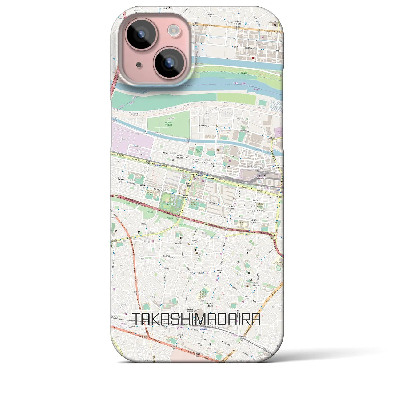 【高島平】地図柄iPhoneケース（バックカバータイプ・ナチュラル）iPhone 15 Plus 用