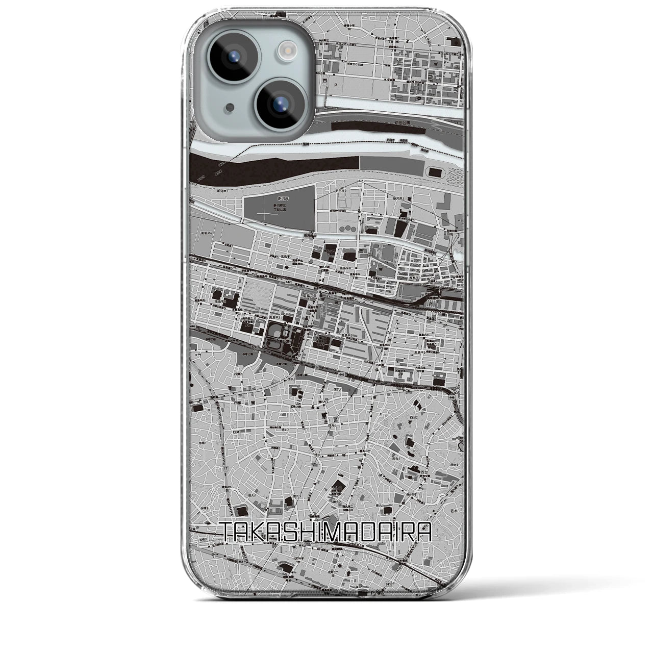 【高島平】地図柄iPhoneケース（クリアタイプ・モノトーン）iPhone 15 Plus 用
