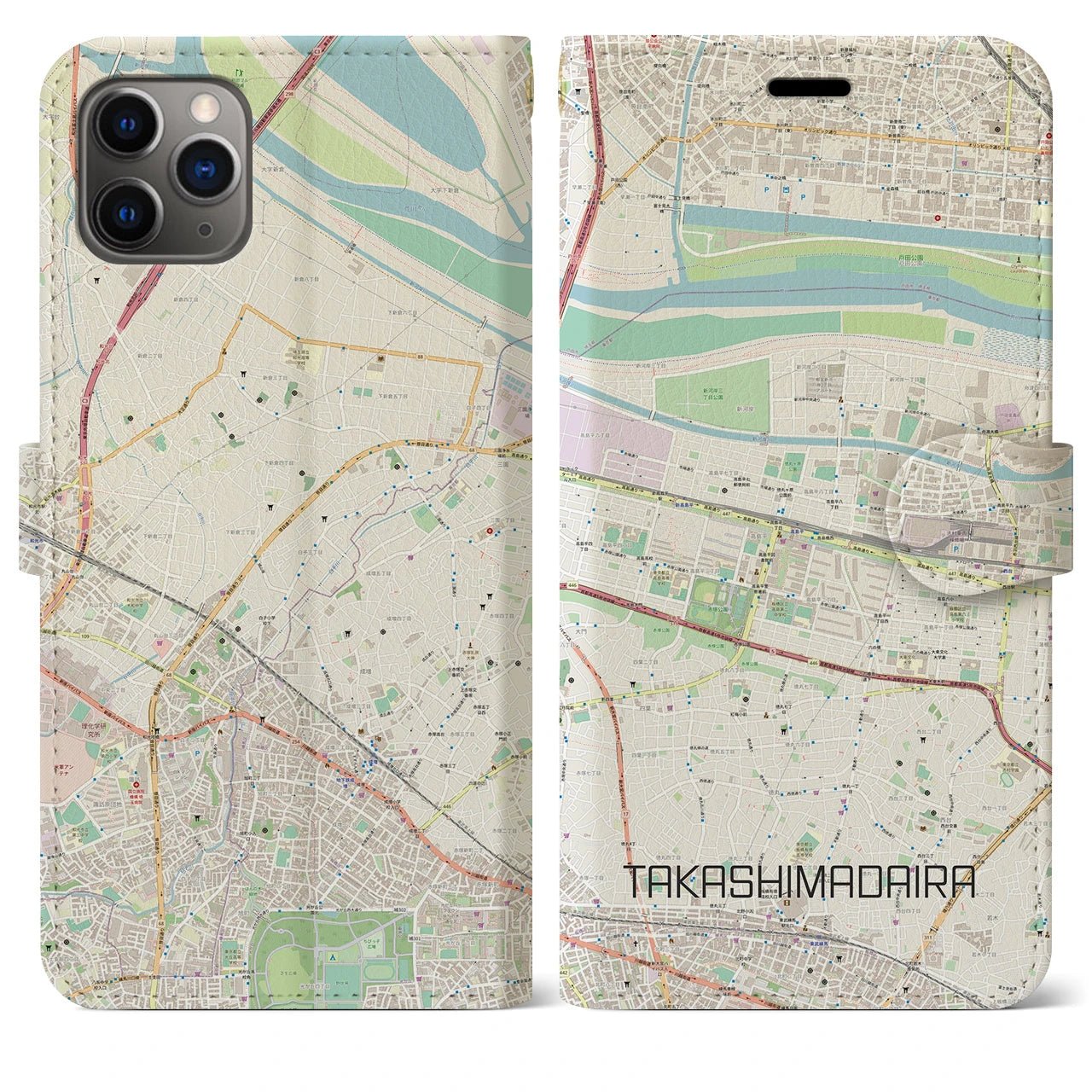 【高島平】地図柄iPhoneケース（手帳両面タイプ・ナチュラル）iPhone 11 Pro Max 用