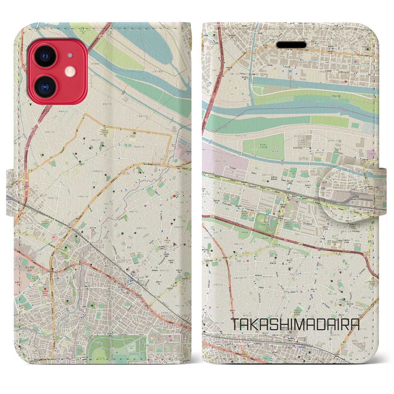 【高島平】地図柄iPhoneケース（手帳両面タイプ・ナチュラル）iPhone 11 用