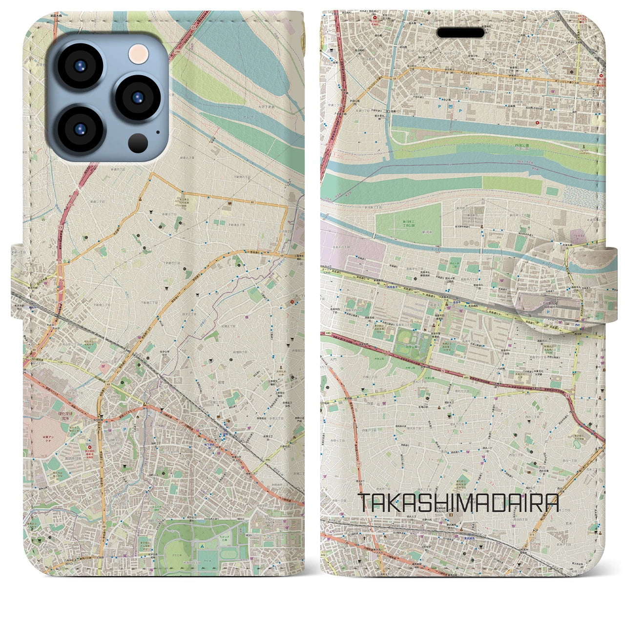 【高島平】地図柄iPhoneケース（手帳両面タイプ・ナチュラル）iPhone 13 Pro Max 用