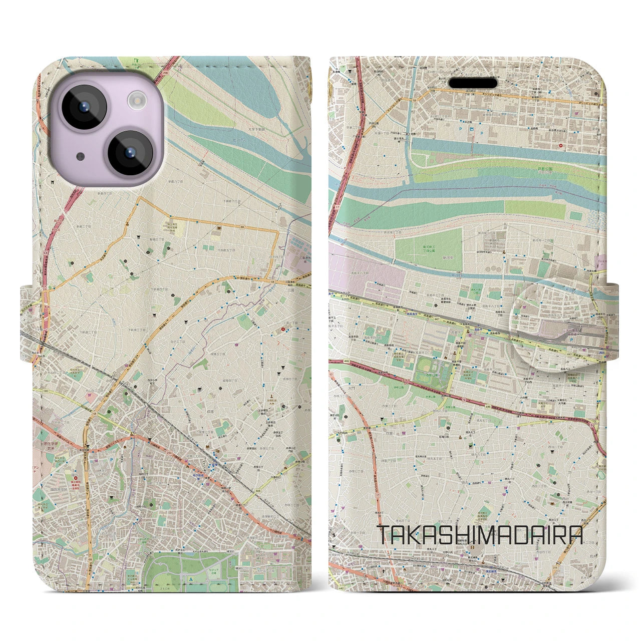 【高島平】地図柄iPhoneケース（手帳両面タイプ・ナチュラル）iPhone 14 用