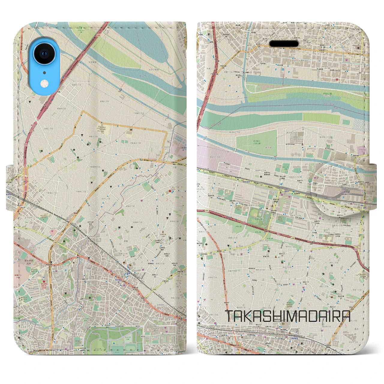 【高島平】地図柄iPhoneケース（手帳両面タイプ・ナチュラル）iPhone XR 用