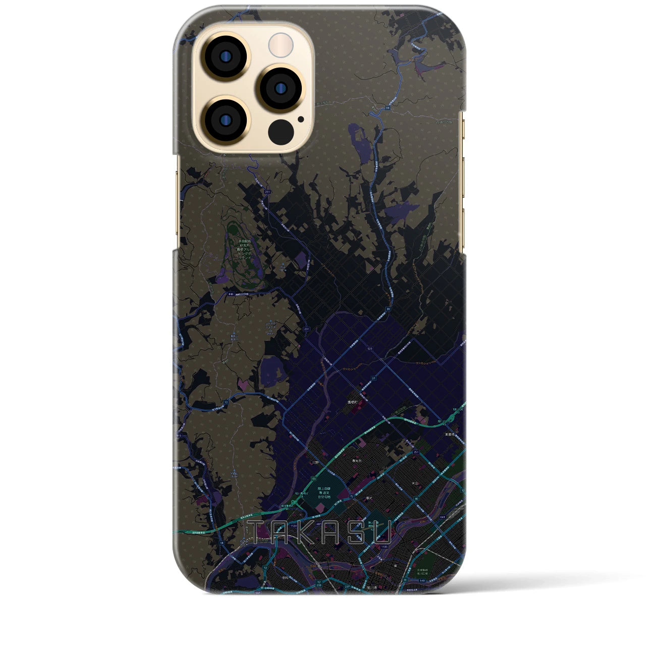 【鷹栖】地図柄iPhoneケース（バックカバータイプ・ブラック）iPhone 12 Pro Max 用