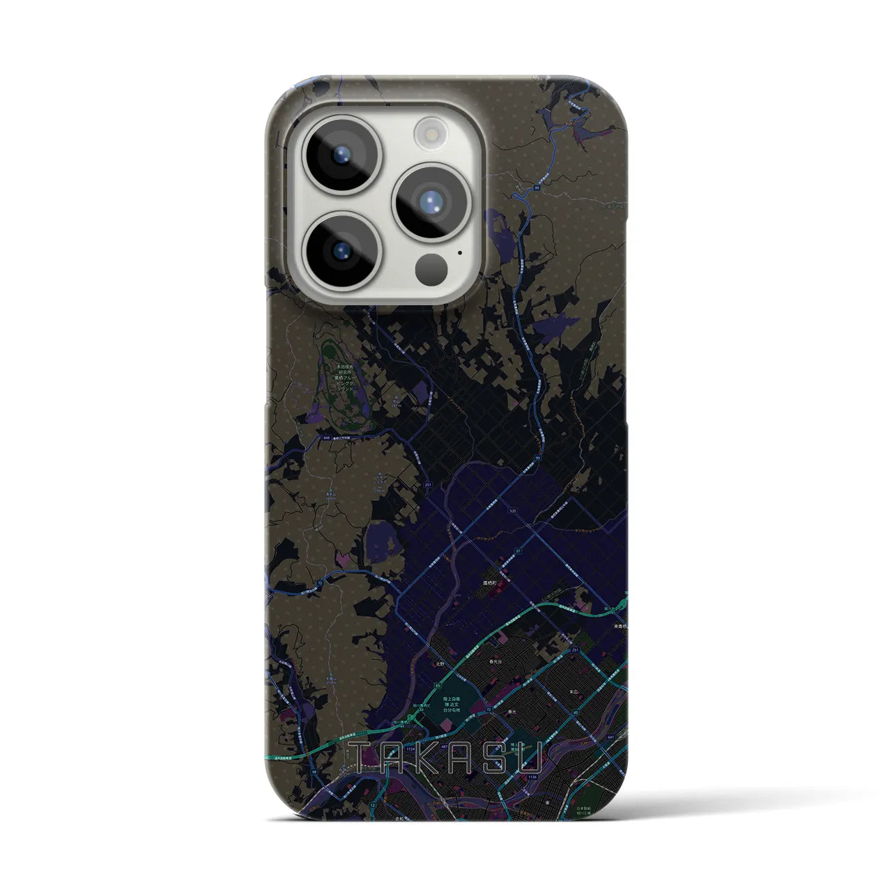 【鷹栖】地図柄iPhoneケース（バックカバータイプ・ブラック）iPhone 15 Pro 用