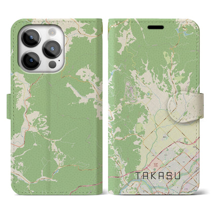 【鷹栖（北海道）】地図柄iPhoneケース（手帳タイプ）ナチュラル・iPhone 14 Pro 用