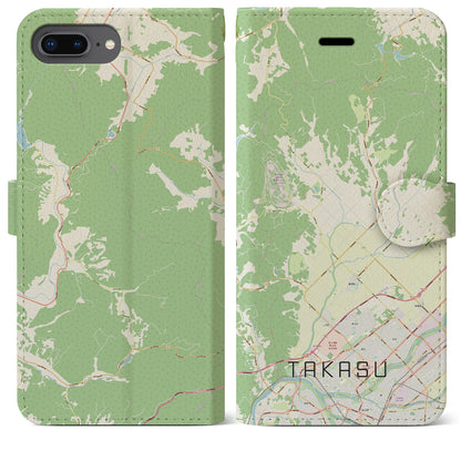 【鷹栖（北海道）】地図柄iPhoneケース（手帳タイプ）ナチュラル・iPhone 8Plus /7Plus / 6sPlus / 6Plus 用