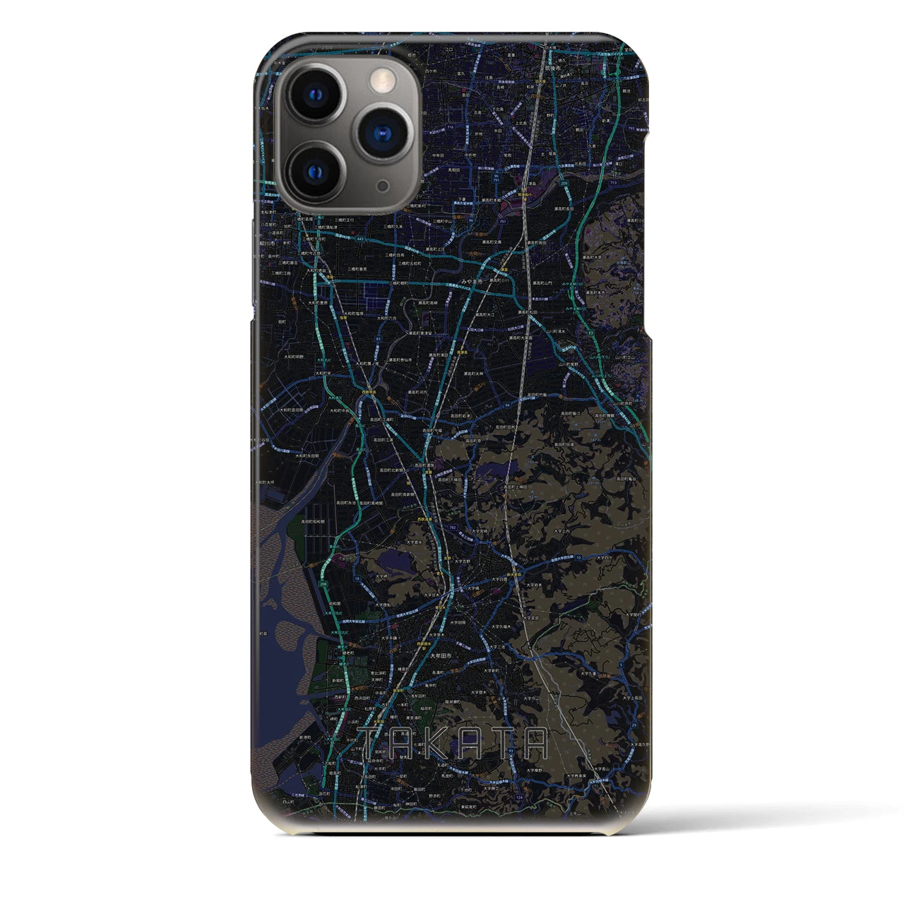 【高田】地図柄iPhoneケース（バックカバータイプ・ブラック）iPhone 11 Pro Max 用
