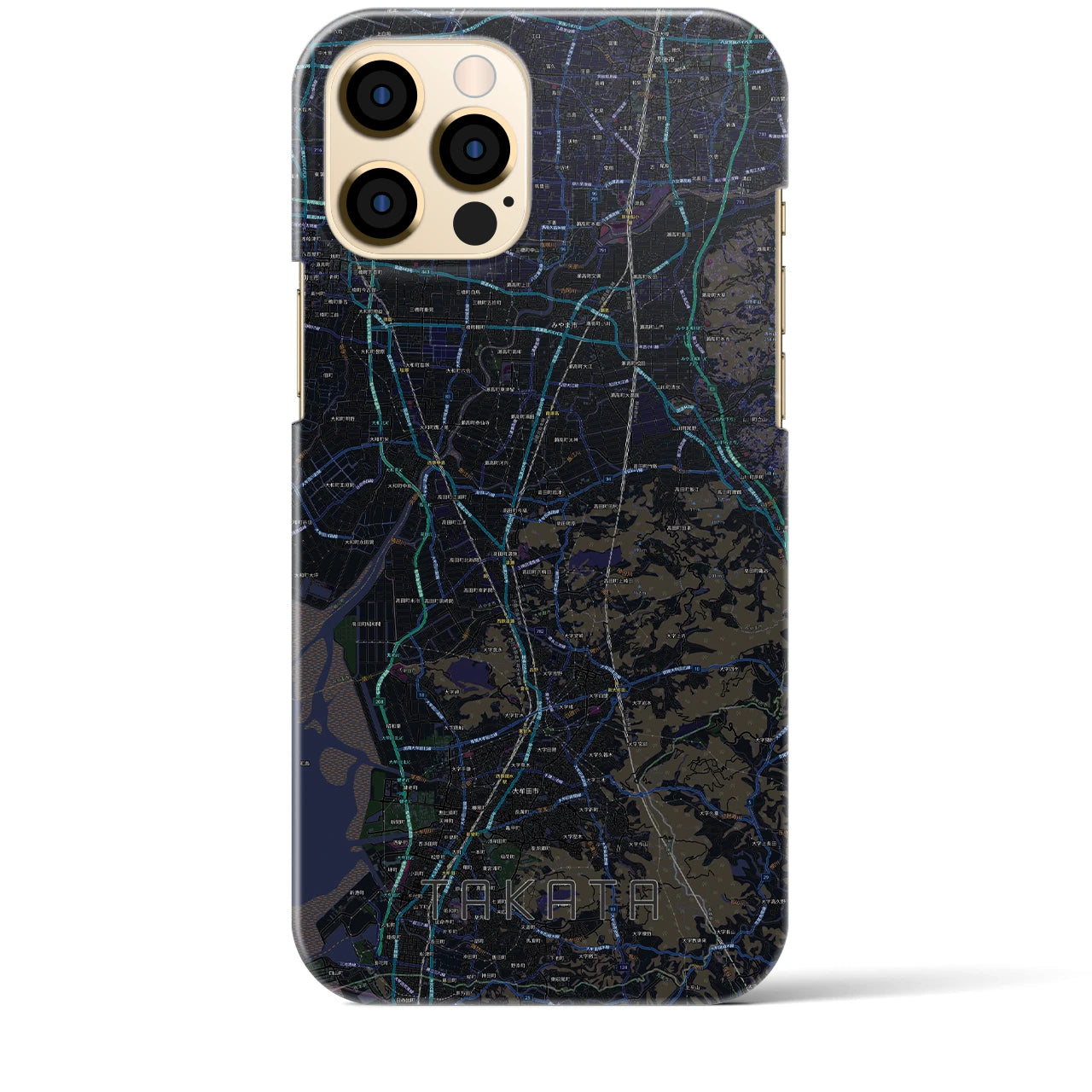 【高田】地図柄iPhoneケース（バックカバータイプ・ブラック）iPhone 12 Pro Max 用