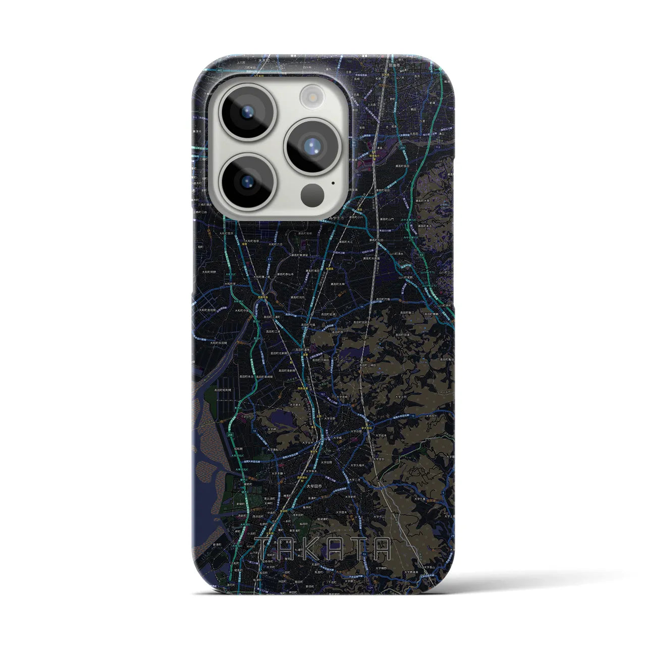 【高田】地図柄iPhoneケース（バックカバータイプ・ブラック）iPhone 15 Pro 用