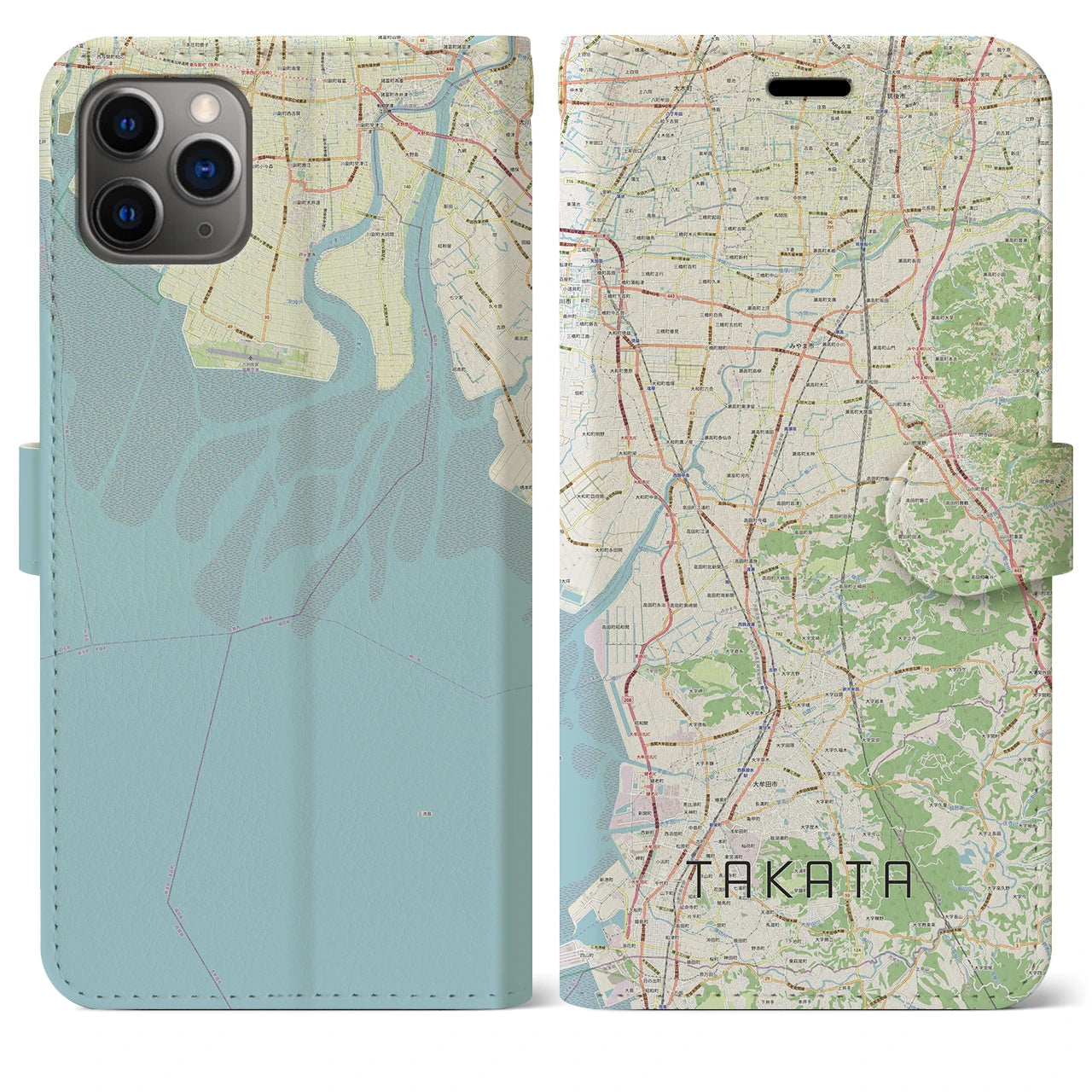 【高田】地図柄iPhoneケース（手帳両面タイプ・ナチュラル）iPhone 11 Pro Max 用