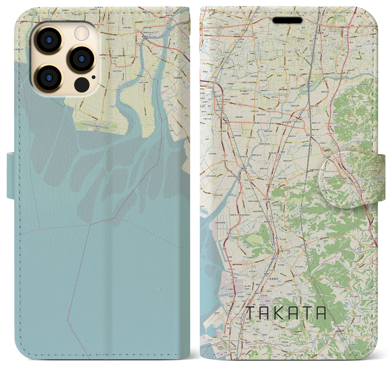 【高田】地図柄iPhoneケース（手帳両面タイプ・ナチュラル）iPhone 12 Pro Max 用