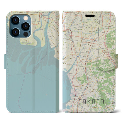 【高田（福岡県）】地図柄iPhoneケース（手帳タイプ）ナチュラル・iPhone 12 / 12 Pro 用