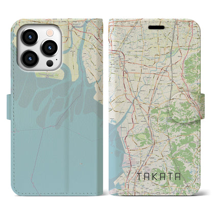【高田（福岡県）】地図柄iPhoneケース（手帳タイプ）ナチュラル・iPhone 13 Pro 用