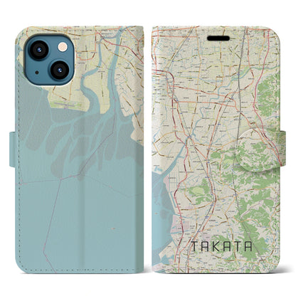 【高田（福岡県）】地図柄iPhoneケース（手帳タイプ）ナチュラル・iPhone 13 用