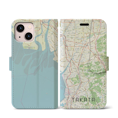【高田（福岡県）】地図柄iPhoneケース（手帳タイプ）ナチュラル・iPhone 13 mini 用