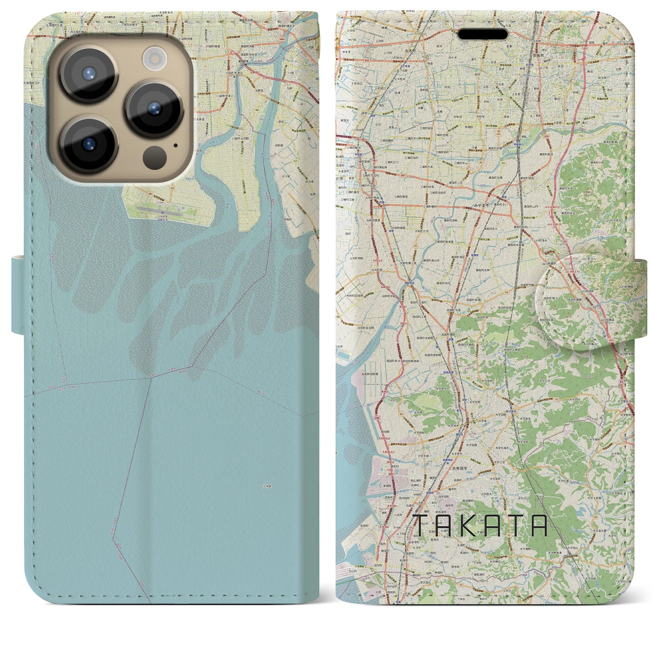 【高田】地図柄iPhoneケース（手帳両面タイプ・ナチュラル）iPhone 14 Pro Max 用