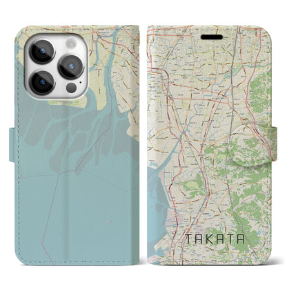 【高田（福岡県）】地図柄iPhoneケース（手帳タイプ）ナチュラル・iPhone 14 Pro 用