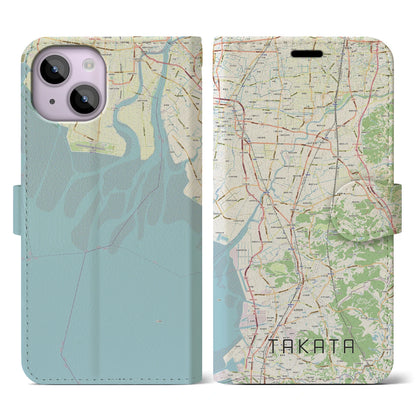【高田（福岡県）】地図柄iPhoneケース（手帳タイプ）ナチュラル・iPhone 14 用