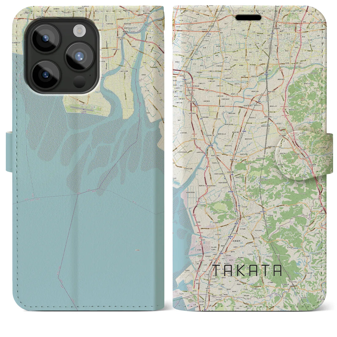 【高田】地図柄iPhoneケース（手帳両面タイプ・ナチュラル）iPhone 15 Pro Max 用