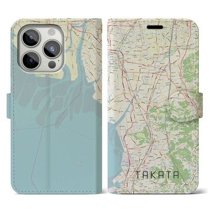 【高田（福岡県）】地図柄iPhoneケース（手帳タイプ）ナチュラル・iPhone 15 Pro 用