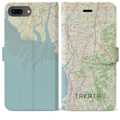 【高田（福岡県）】地図柄iPhoneケース（手帳タイプ）ナチュラル・iPhone 8Plus /7Plus / 6sPlus / 6Plus 用