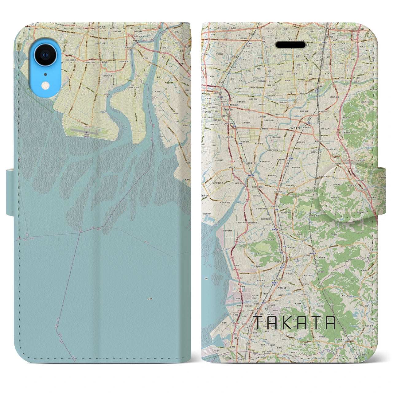 【高田】地図柄iPhoneケース（手帳両面タイプ・ナチュラル）iPhone XR 用