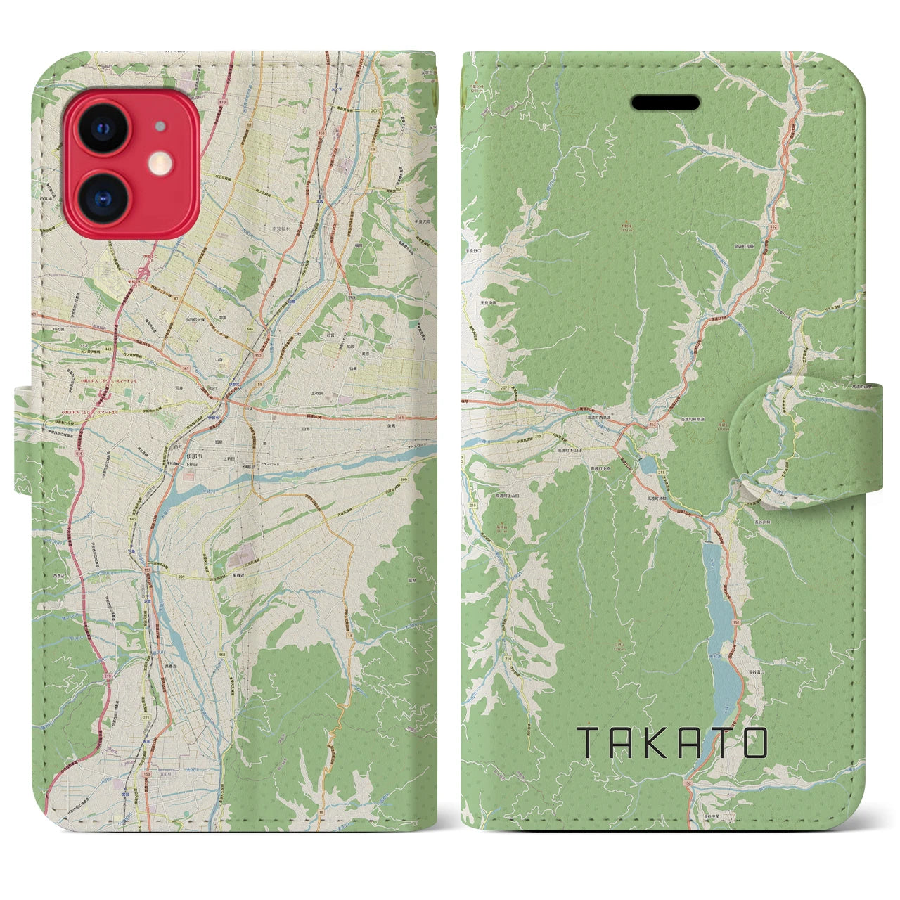 【高遠】地図柄iPhoneケース（手帳両面タイプ・ナチュラル）iPhone 11 用