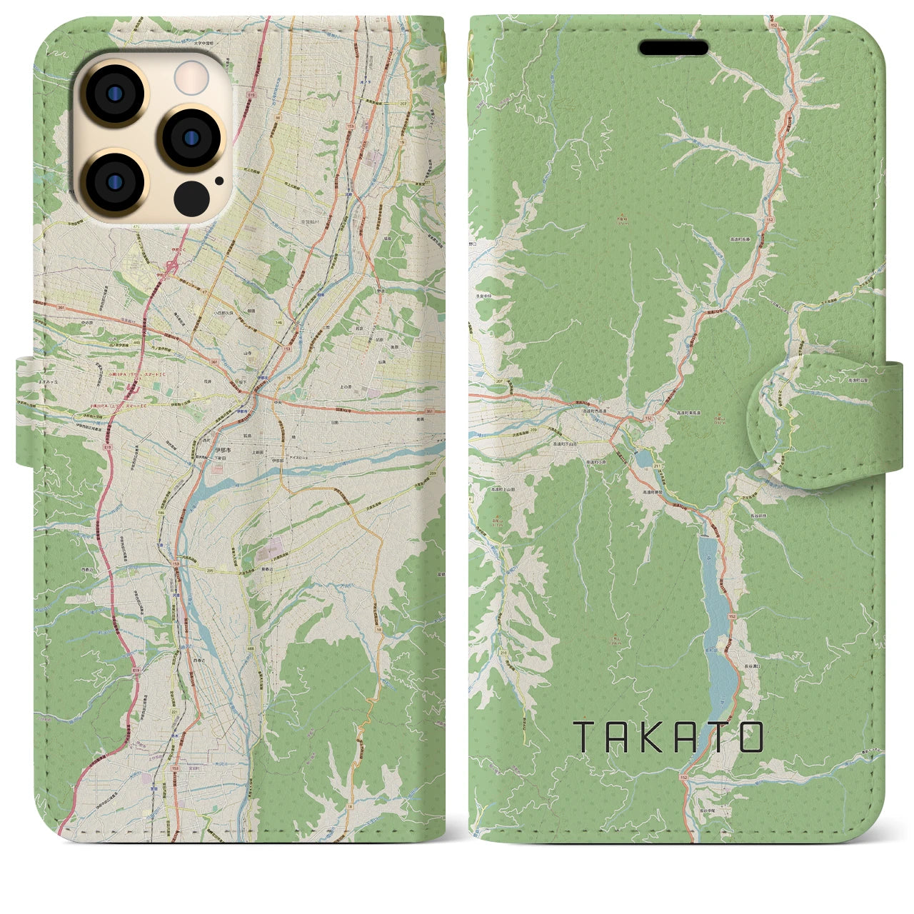 【高遠】地図柄iPhoneケース（手帳両面タイプ・ナチュラル）iPhone 12 Pro Max 用