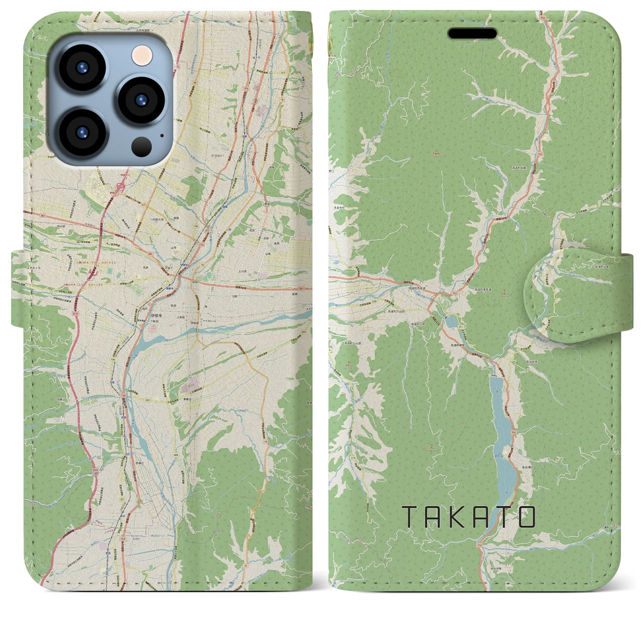 【高遠】地図柄iPhoneケース（手帳両面タイプ・ナチュラル）iPhone 13 Pro Max 用