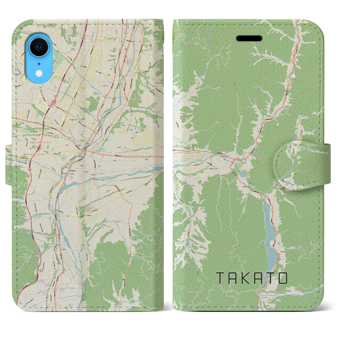 【高遠】地図柄iPhoneケース（手帳両面タイプ・ナチュラル）iPhone XR 用