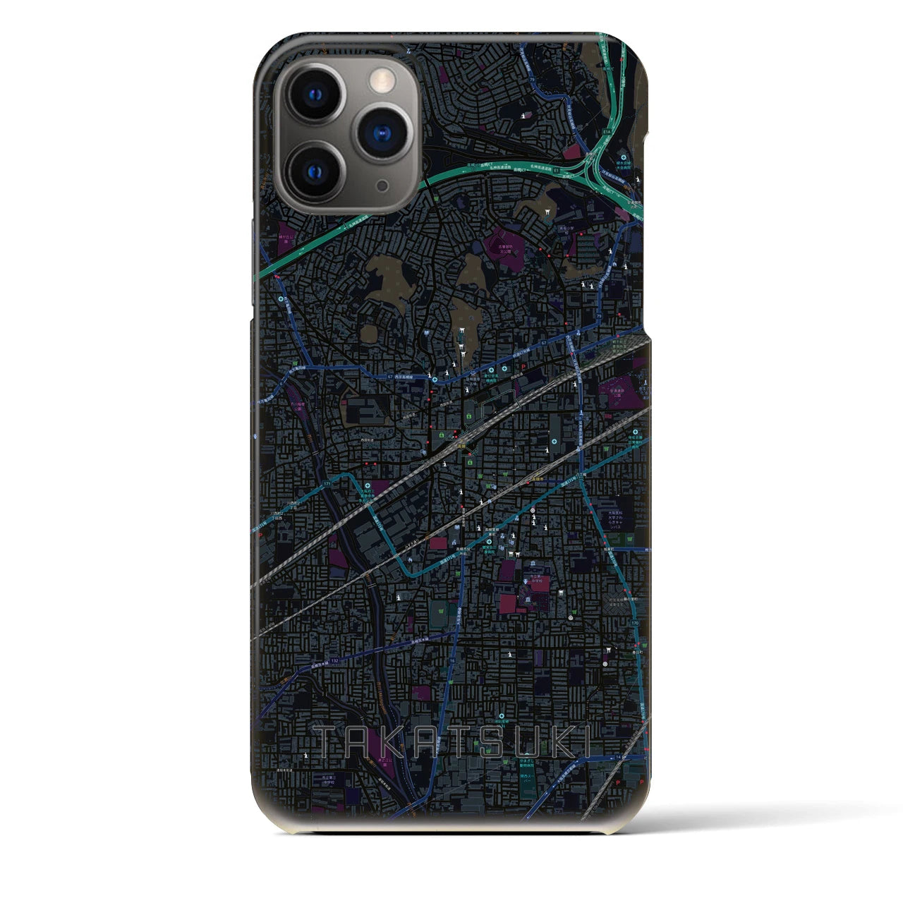 【高槻】地図柄iPhoneケース（バックカバータイプ・ブラック）iPhone 11 Pro Max 用