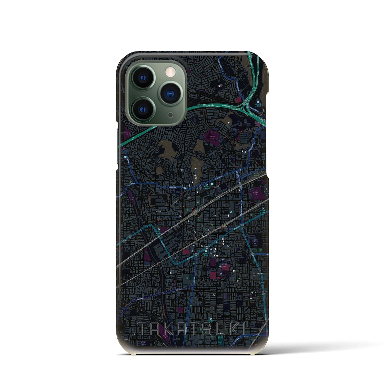 【高槻】地図柄iPhoneケース（バックカバータイプ・ブラック）iPhone 11 Pro 用