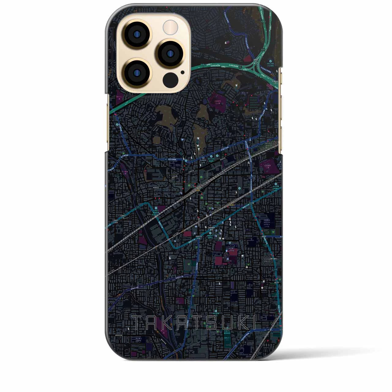 【高槻】地図柄iPhoneケース（バックカバータイプ・ブラック）iPhone 12 Pro Max 用