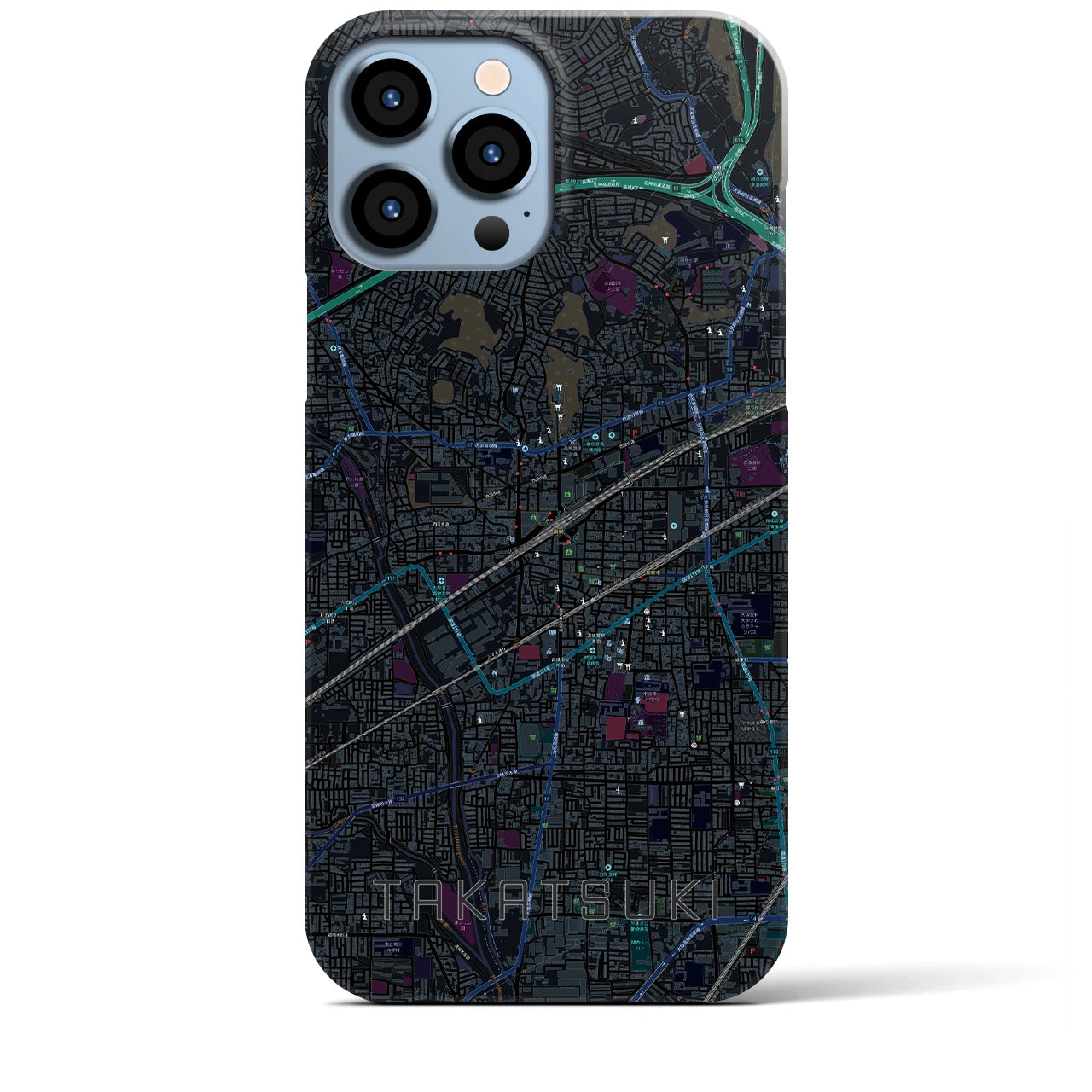 【高槻】地図柄iPhoneケース（バックカバータイプ・ブラック）iPhone 13 Pro Max 用