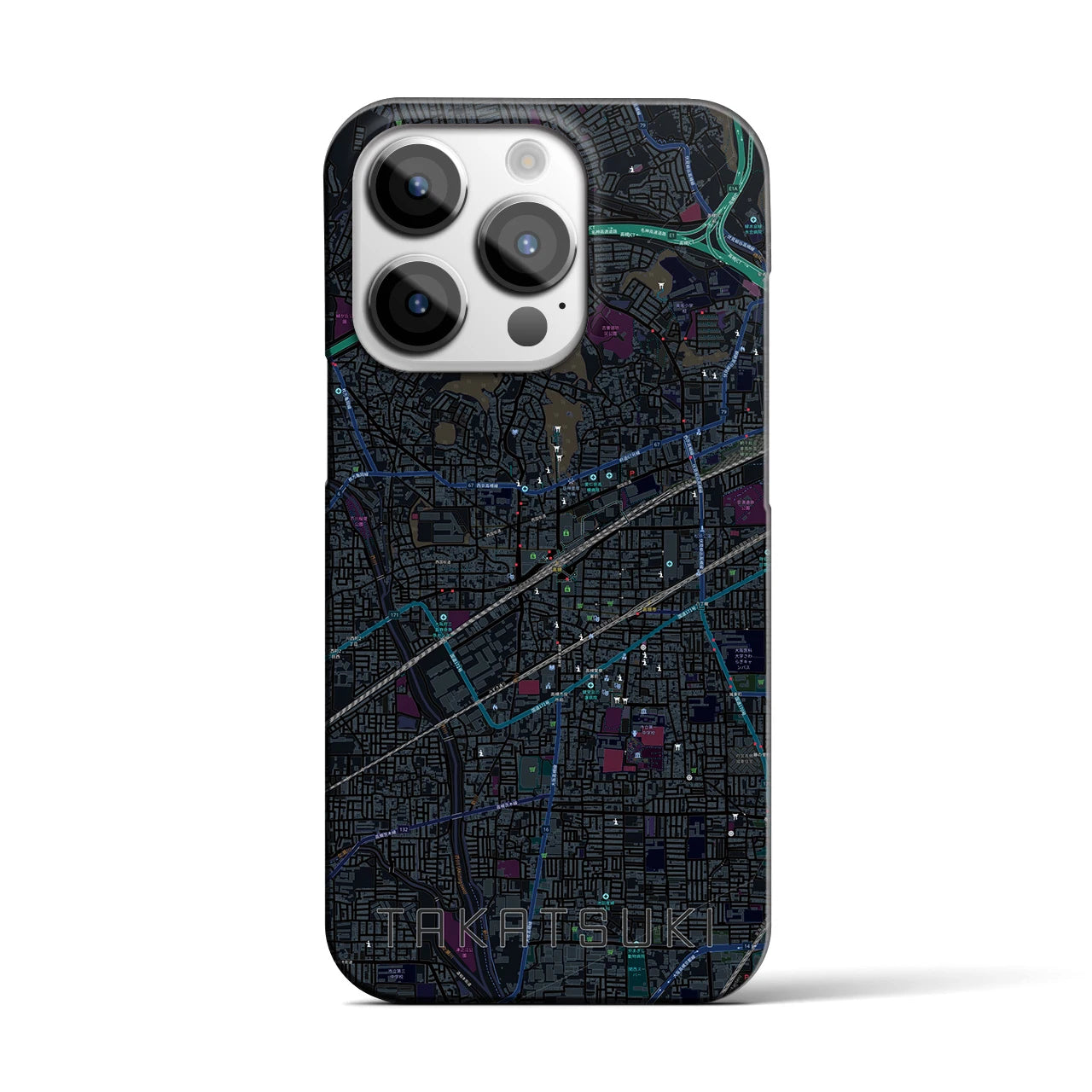 【高槻】地図柄iPhoneケース（バックカバータイプ・ブラック）iPhone 14 Pro 用