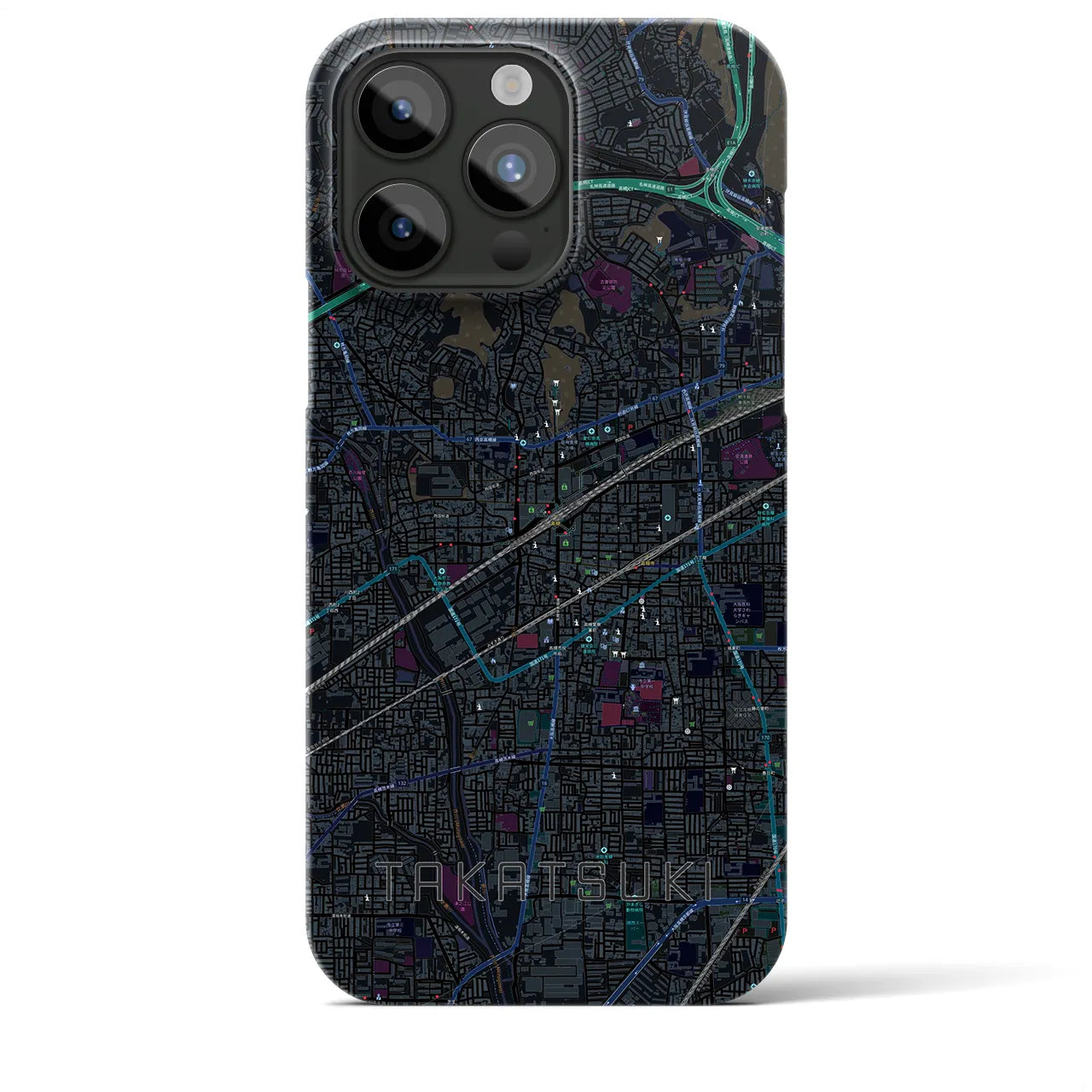 【高槻】地図柄iPhoneケース（バックカバータイプ・ブラック）iPhone 15 Pro Max 用