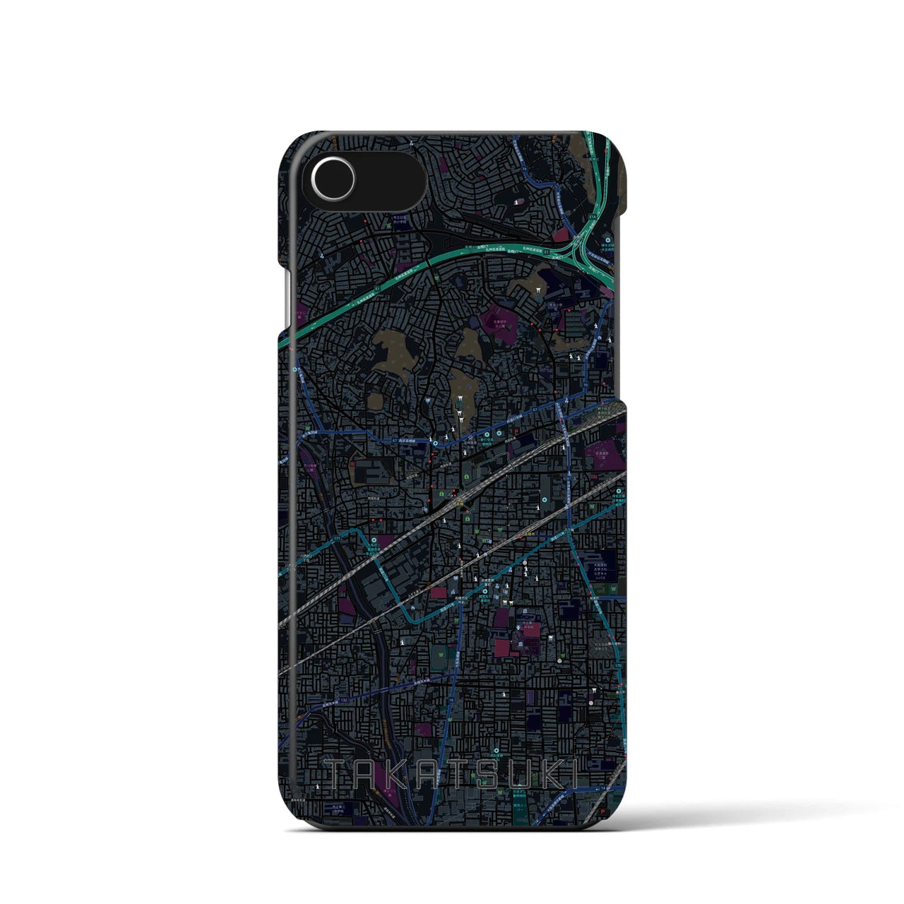 【高槻】地図柄iPhoneケース（バックカバータイプ・ブラック）iPhone SE（第3 / 第2世代） / 8 / 7 / 6s / 6 用