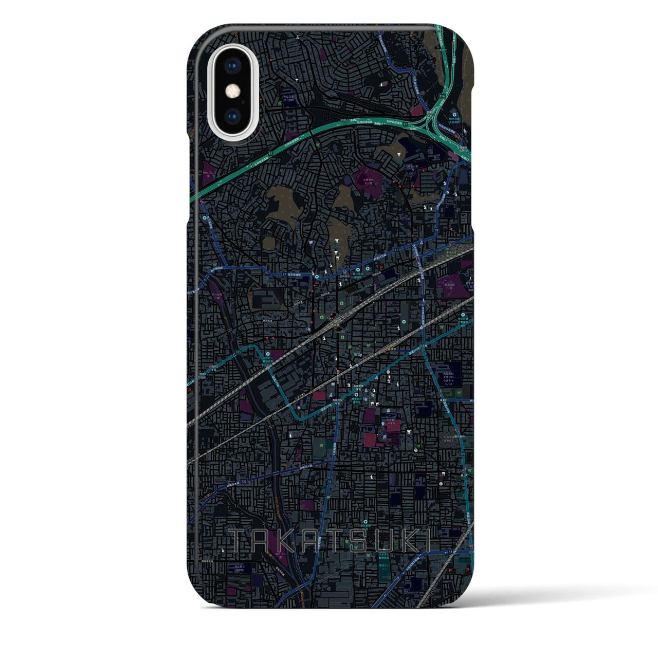 【高槻】地図柄iPhoneケース（バックカバータイプ・ブラック）iPhone XS Max 用