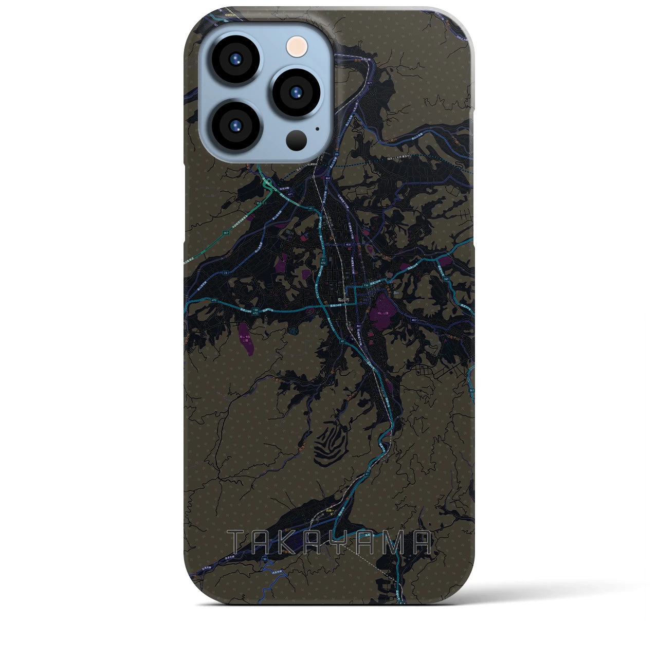 【高山】地図柄iPhoneケース（バックカバータイプ・ブラック）iPhone 13 Pro Max 用