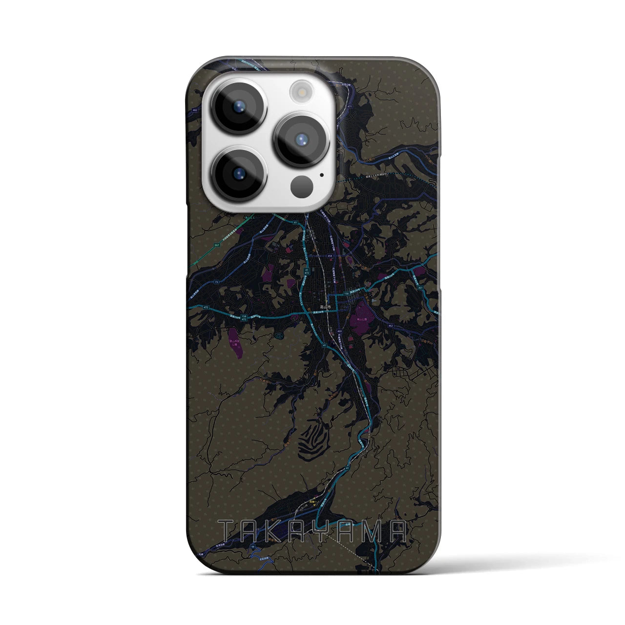 【高山】地図柄iPhoneケース（バックカバータイプ・ブラック）iPhone 14 Pro 用