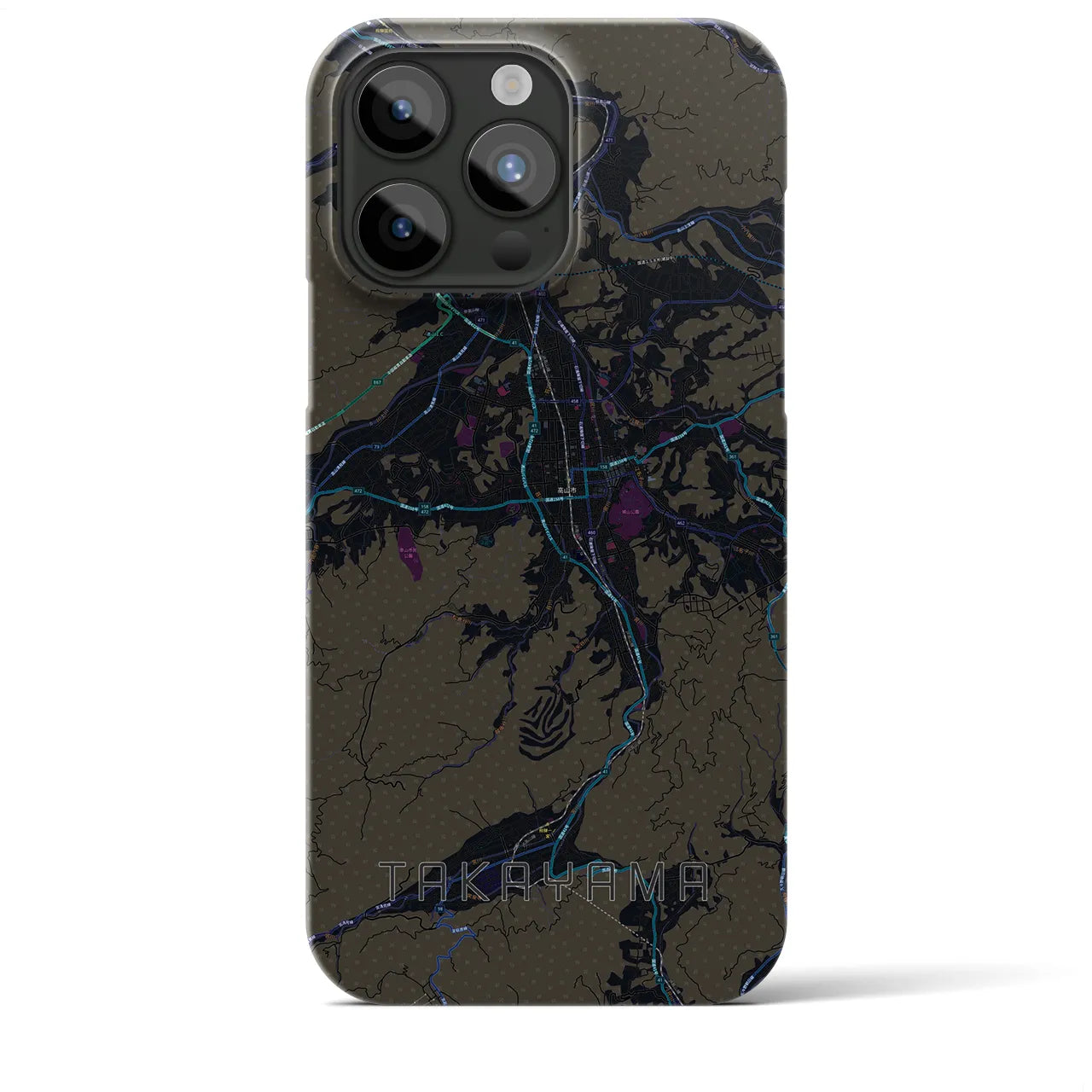【高山】地図柄iPhoneケース（バックカバータイプ・ブラック）iPhone 15 Pro Max 用