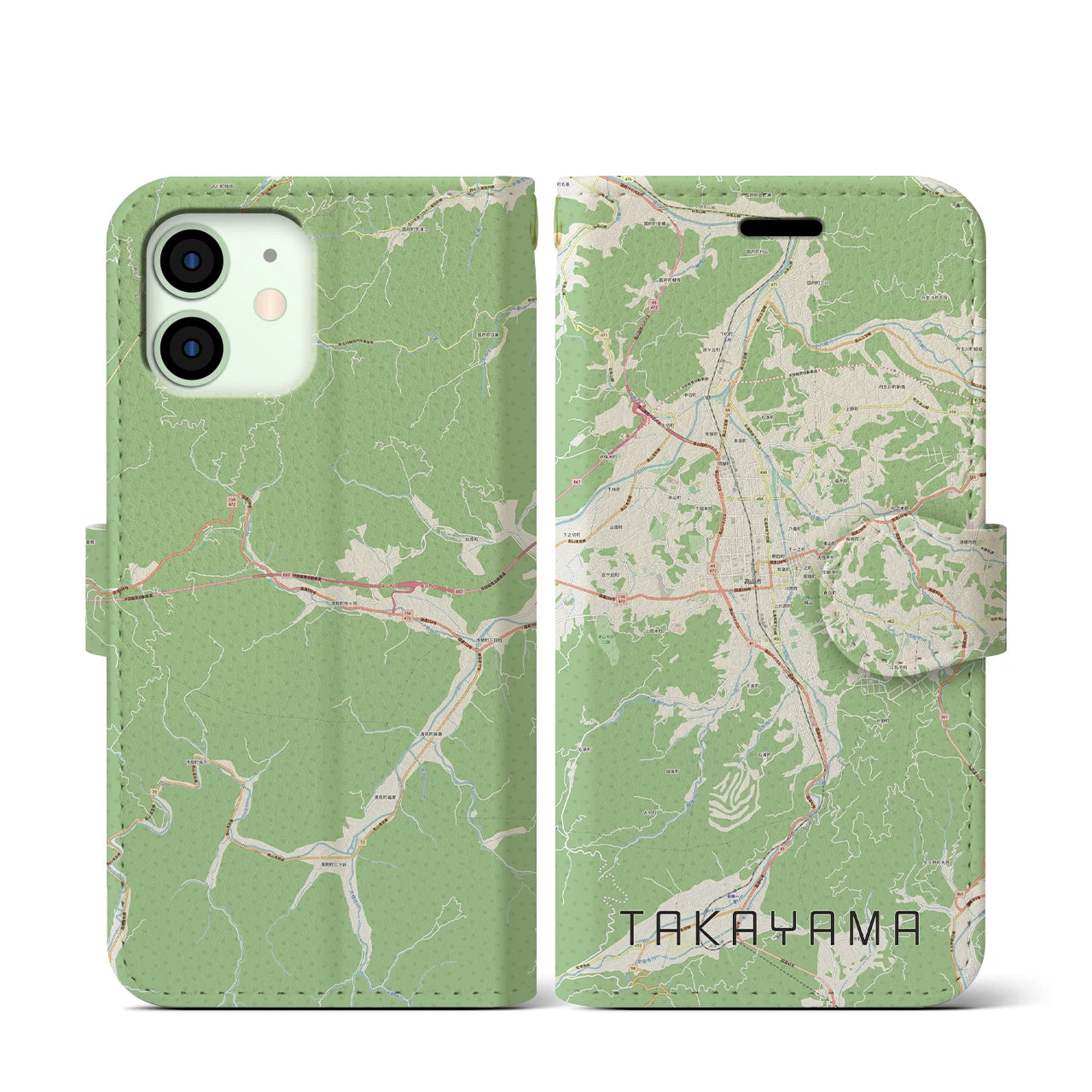 【高山】地図柄iPhoneケース（手帳両面タイプ・ナチュラル）iPhone 12 mini 用