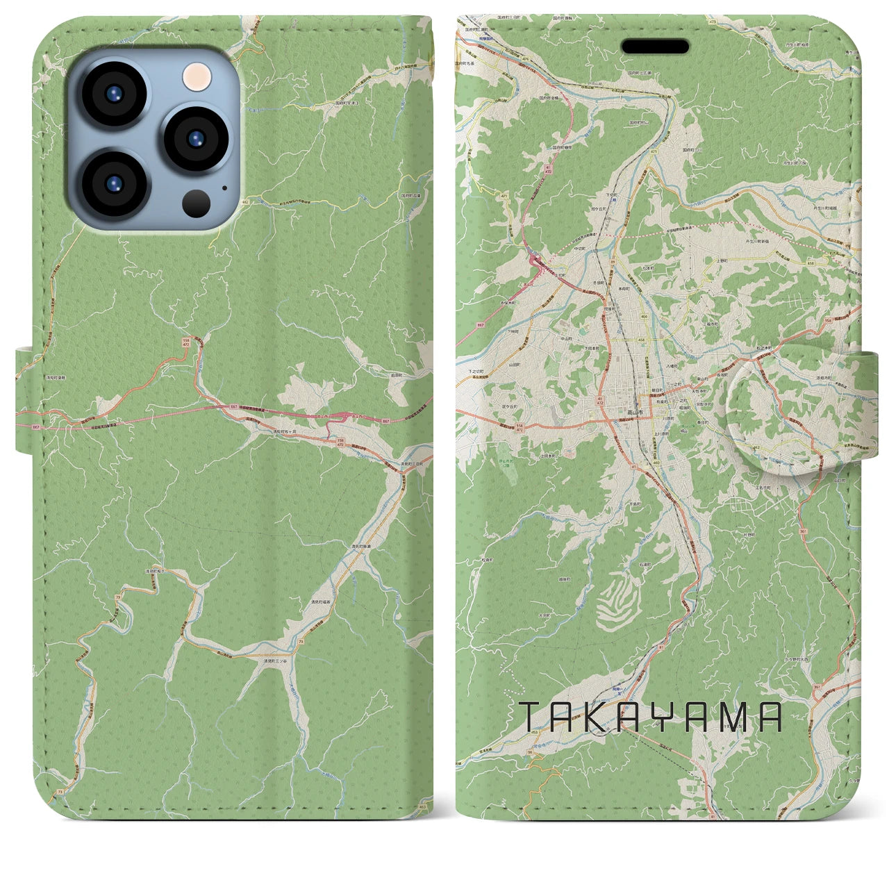 【高山】地図柄iPhoneケース（手帳両面タイプ・ナチュラル）iPhone 13 Pro Max 用