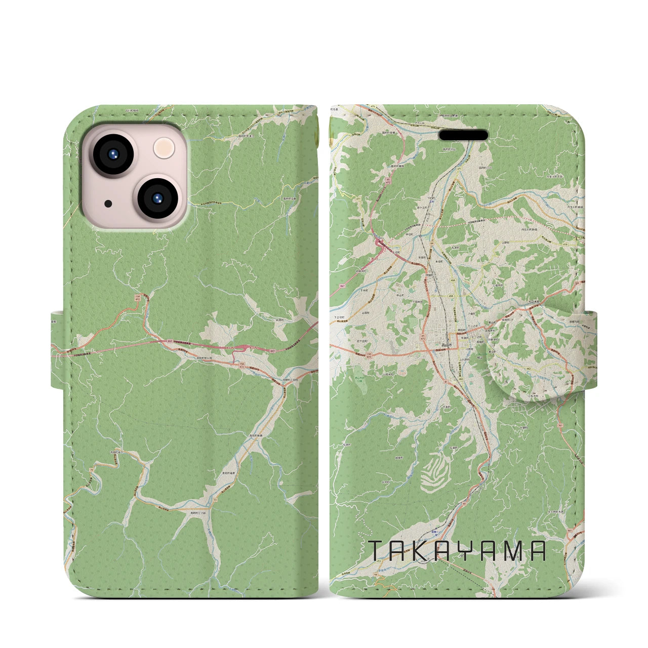 【高山】地図柄iPhoneケース（手帳両面タイプ・ナチュラル）iPhone 13 mini 用