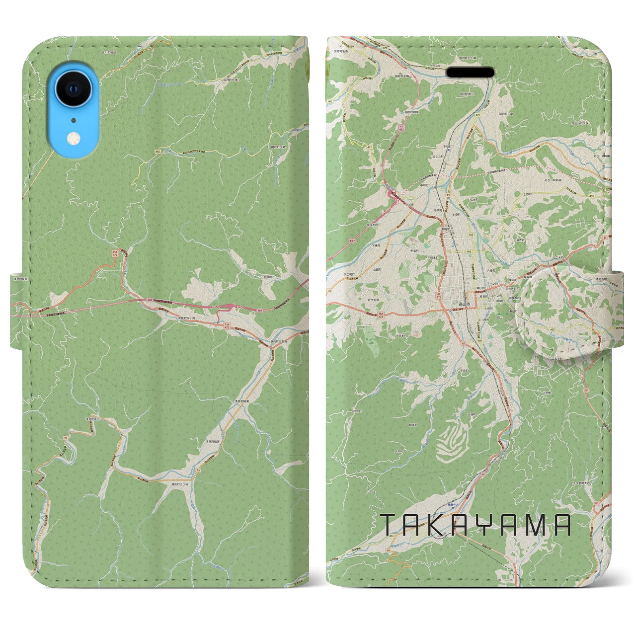 【高山】地図柄iPhoneケース（手帳両面タイプ・ナチュラル）iPhone XR 用
