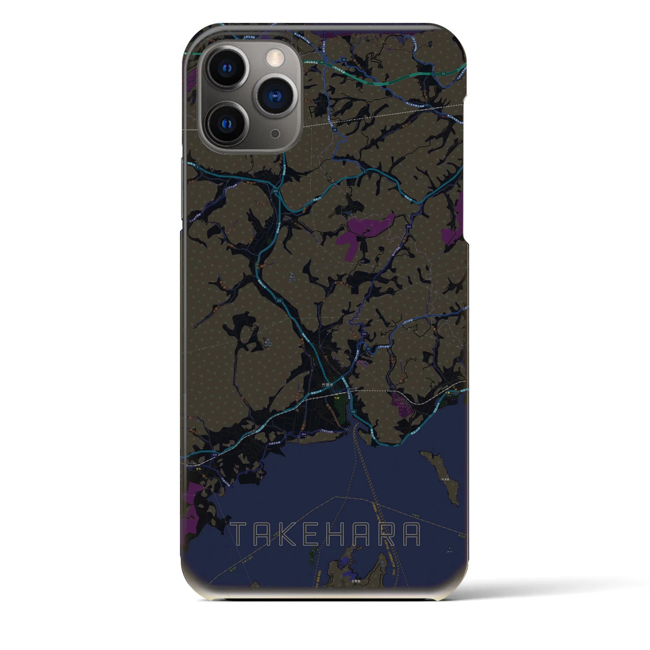 【竹原】地図柄iPhoneケース（バックカバータイプ・ブラック）iPhone 11 Pro Max 用